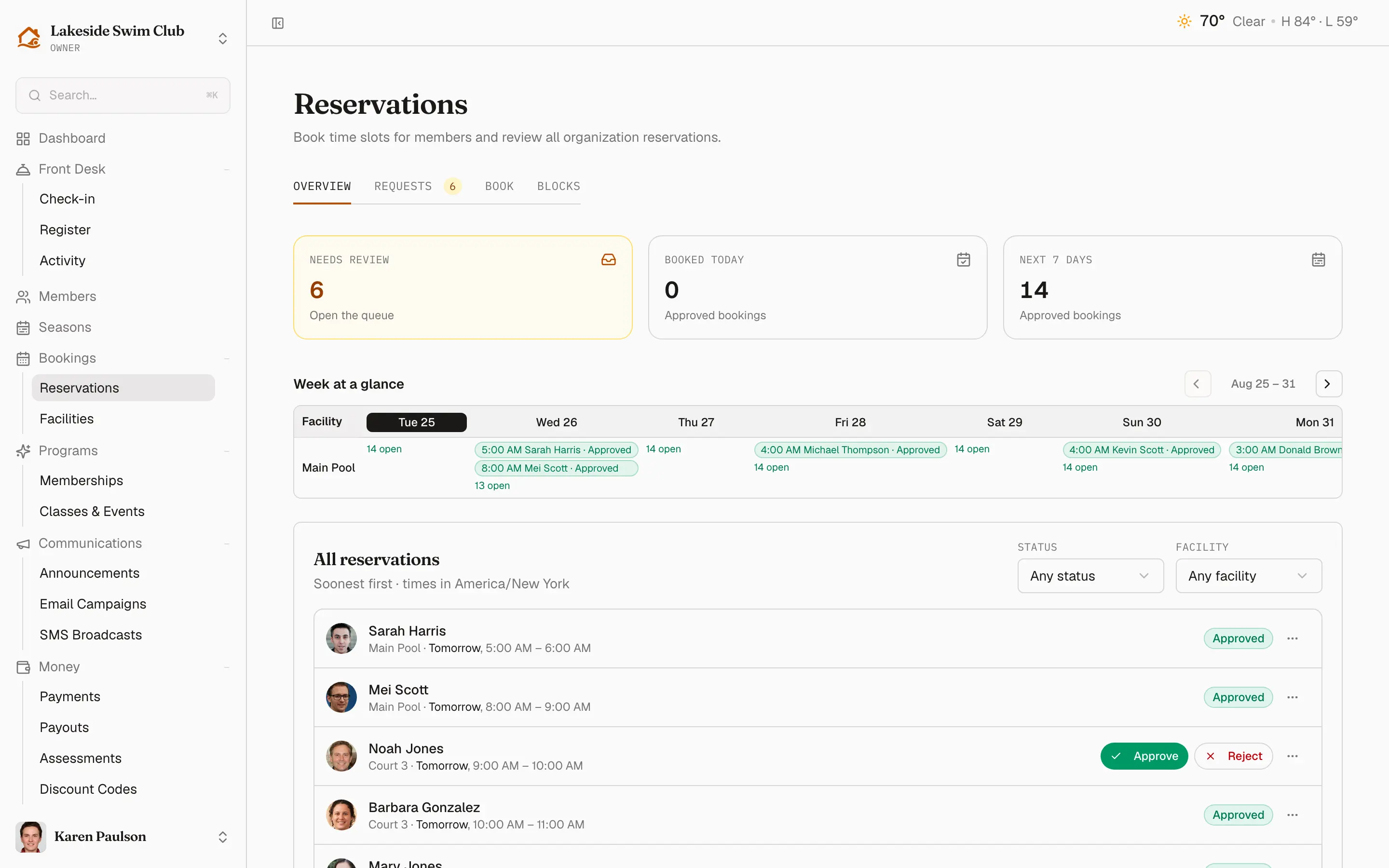 Memberley facility reservations overview